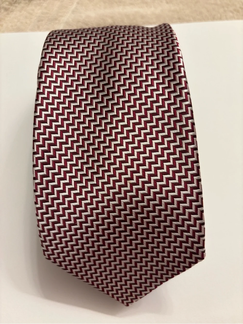 Michael Kors Silk Tie Burgundy White Chevron Pattern